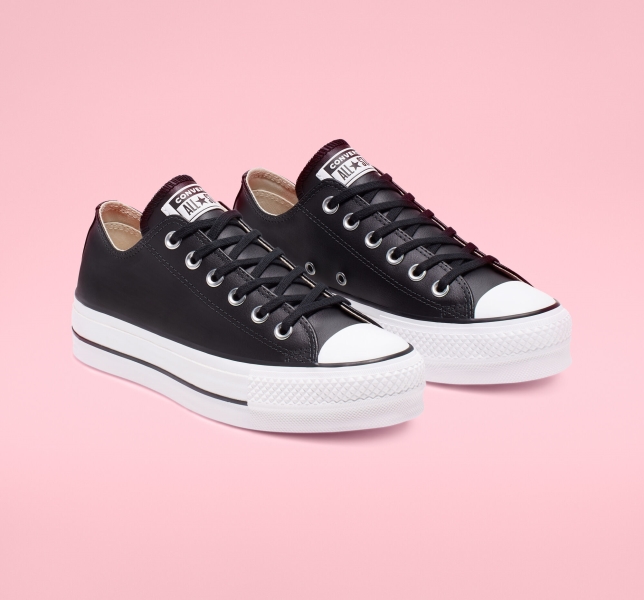 Women's Converse Chuck Taylor All Star Lift Leather Leather Shoes Black / Black / White | 123-SBQIMW
