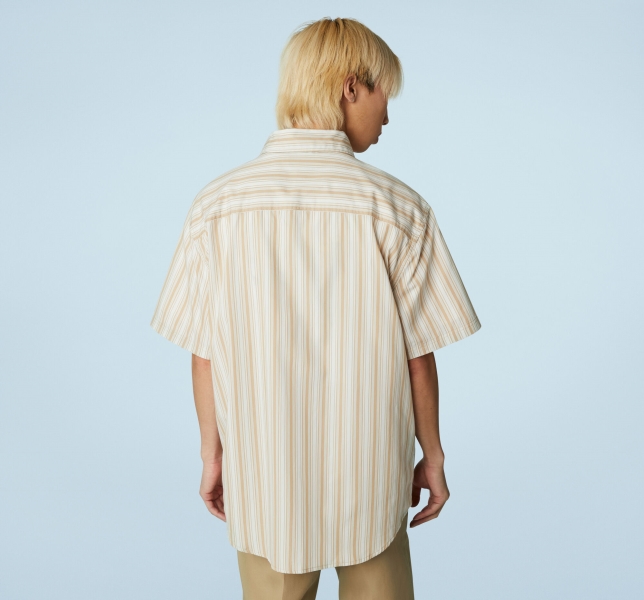 Men's Converse Striped Button Down T Shirts Light Beige / Khaki Stripes | 034-ZRDYJC