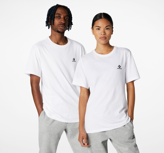 Men's Converse Go-To Embroidered Star Chevron Standard Fit T Shirts White | 950-JNQLEG