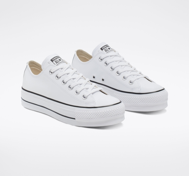 Women's Converse Chuck Taylor All Star Lift Leather Platform Shoes White / Black / White | 395-HNDOPV