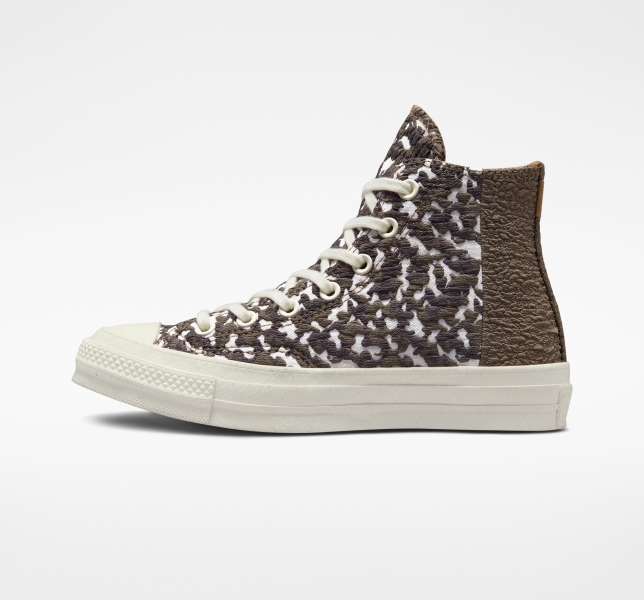 Women's Converse Chuck 70 Split Upper Jacquard Camo High Tops Brown / Dark | 379-VNSJAM