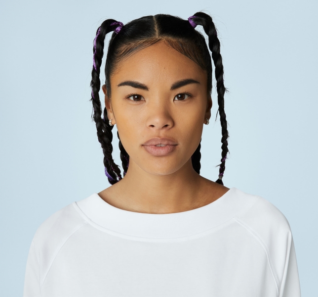 Women's Converse Knit Open Back Neck Sweatshirts White | 608-VLEAJI