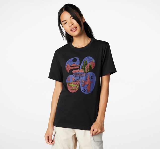 Women's Converse Artist Short Sleeve T Shirts Black | 258-PYDINV