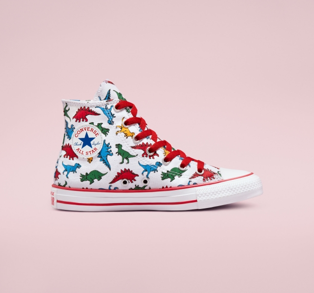Kids' Converse Chuck Taylor All Star Dinosaurs Canvas Shoes White / Red / Blue | 569-PODLAW