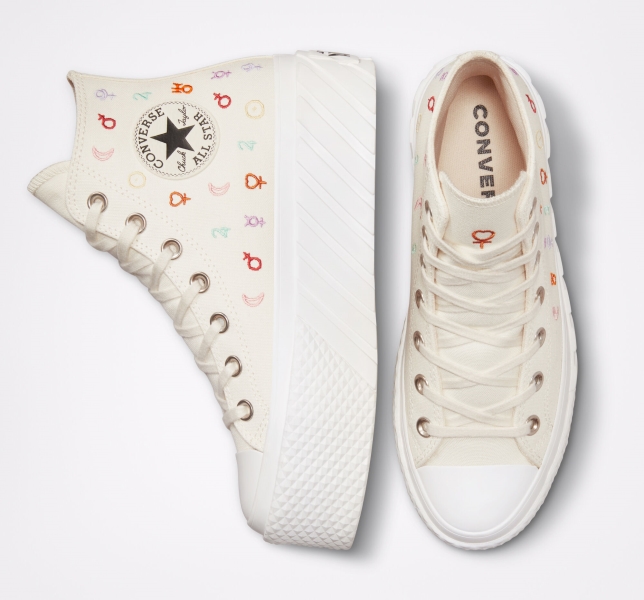 Women's Converse Chuck Taylor All Star Lift 2X Mystic Symbols High Tops White | 761-UHPTIJ