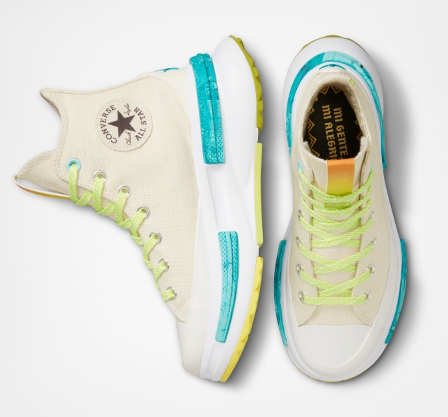 Men's Converse Run Star Legacy CX Mi Gente Mi Alegria High Tops Beige / Lemon / Light Turquoise | 452-RTCPWA