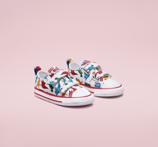Kids' Converse Chuck Taylor All Star Easy-On Dinosaurs Canvas Shoes White / Red / Blue | 067-DBXRTM