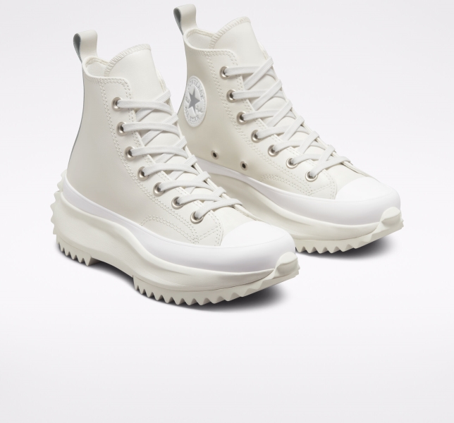 Women's Converse Run Star Hike Platform Iridescent Leather High Tops White / Silver | 879-WFZGBU