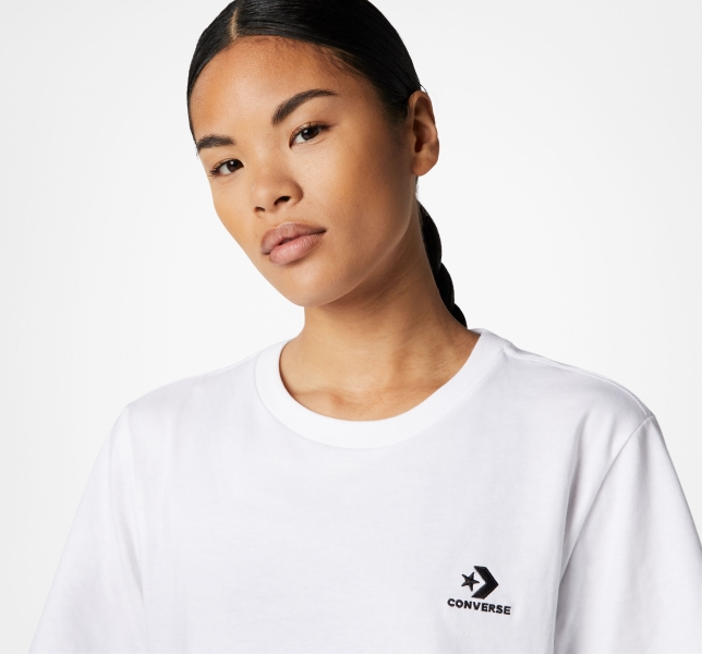 Men's Converse Go-To Embroidered Star Chevron Standard Fit T Shirts White | 680-GRHEYF