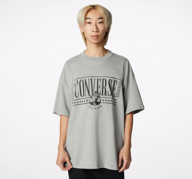Men's Converse College Graphic T Shirts Grey | 576-XFKBVW