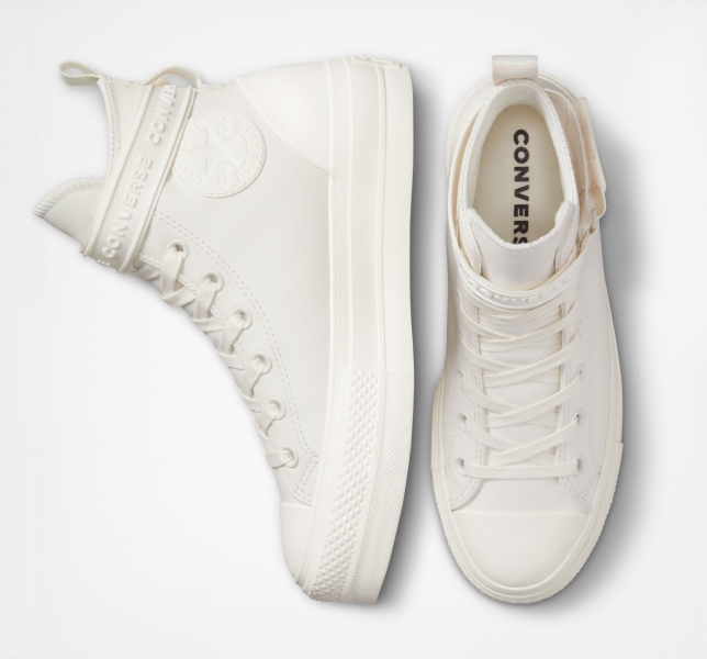 Women's Converse Chuck Taylor All Star Lift Leather High Tops White | 241-BYGEFS