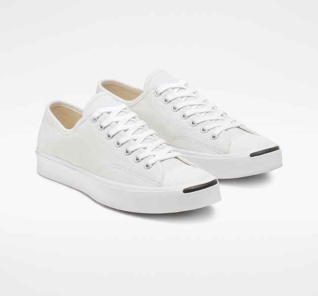Men's Converse Jack Purcell Canvas Shoes White / White / Black | 319-IRPDGT