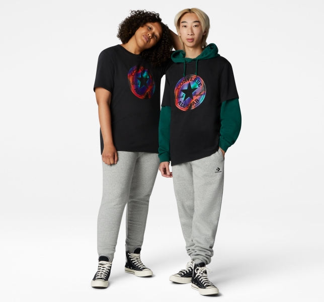 Men's Converse Go-To Chuck Taylor Patch Heat Map Standard Fit T Shirts Black | 962-TAUMFQ