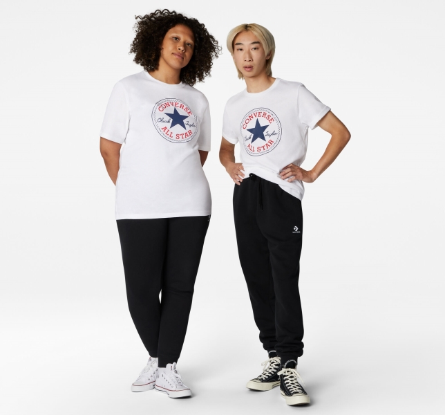 Men's Converse Go-To Chuck Taylor Classic Patch Standard Fit T Shirts White | 251-MKHRZE