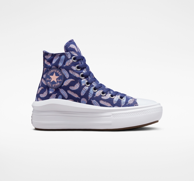 Kids' Converse Chuck Taylor All Star Move Feathers Platform Shoes Purple / Royal | 495-UDYZAC