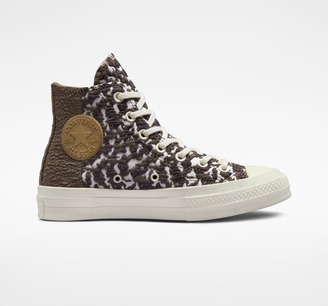 Women's Converse Chuck 70 Split Upper Jacquard Camo High Tops Brown / Dark | 379-VNSJAM