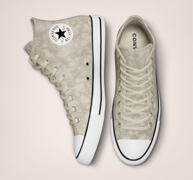 Men's Converse Chuck Taylor All Star Distressed Leather Canvas Shoes Light Beige | 160-UHMABK