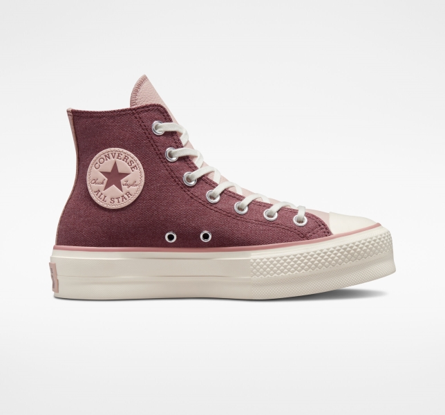 Women's Converse Chuck Taylor All Star Lift Tonal Materials High Tops Dark Burgundy / Grey Purple | 710-GZNKJW