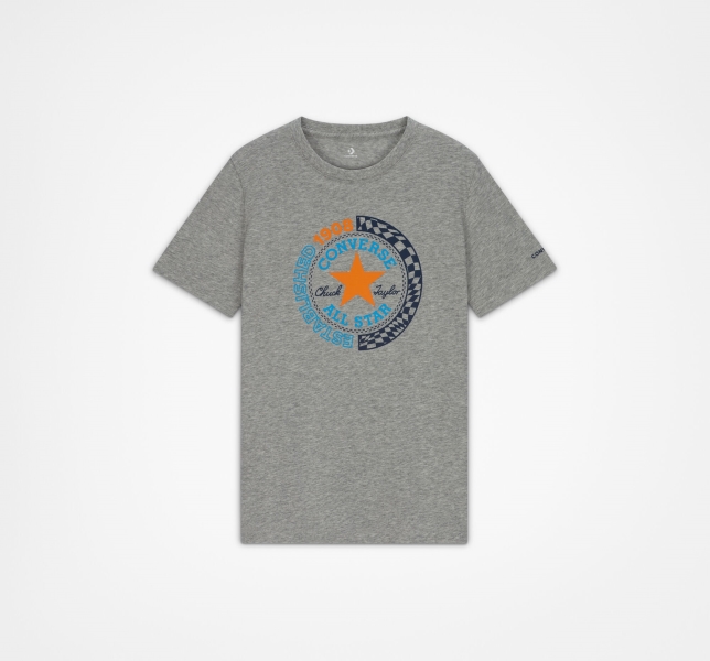 Kids' Converse Checkered Chuck Taylor Patch T Shirts Grey | 854-WFATLQ