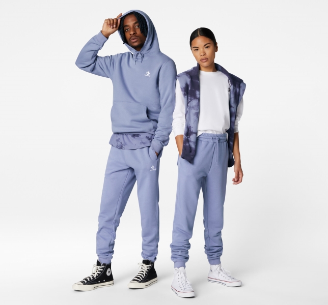 Women's Converse Go-To Embroidered Star Chevron Standard Fit Fleece Pants Purple | 734-JXVLUH