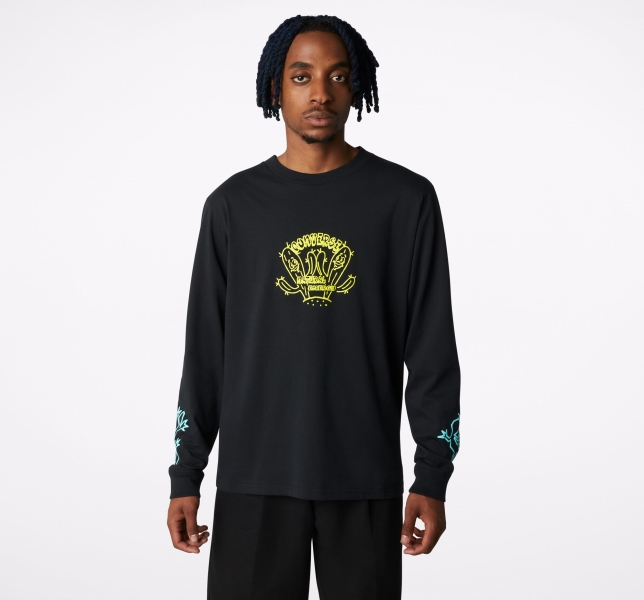 Men's Converse Desert Graphic Long Sleeve T Shirts Black | 253-MEQWIG
