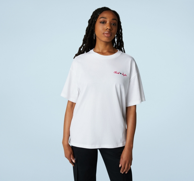 Women's Converse All Star Oversized T Shirts White | 301-DVWZEC