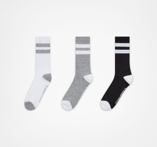 Women's Converse 3-Pack Classic Double Stripe Socks White / Grey / Black | 371-KNTUBW