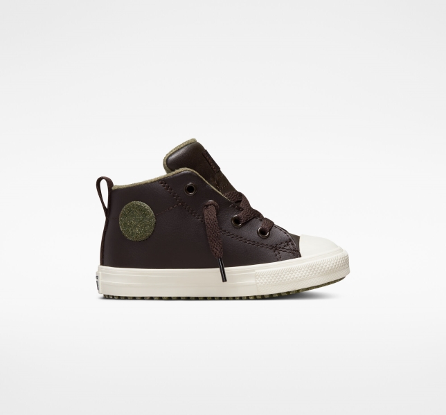 Kids' Converse Chuck Taylor All Star Street Leather Boots Brown | 874-NLWQOB