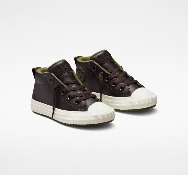 Kids' Converse Chuck Taylor All Star Street Leather Boots Brown | 874-NLWQOB