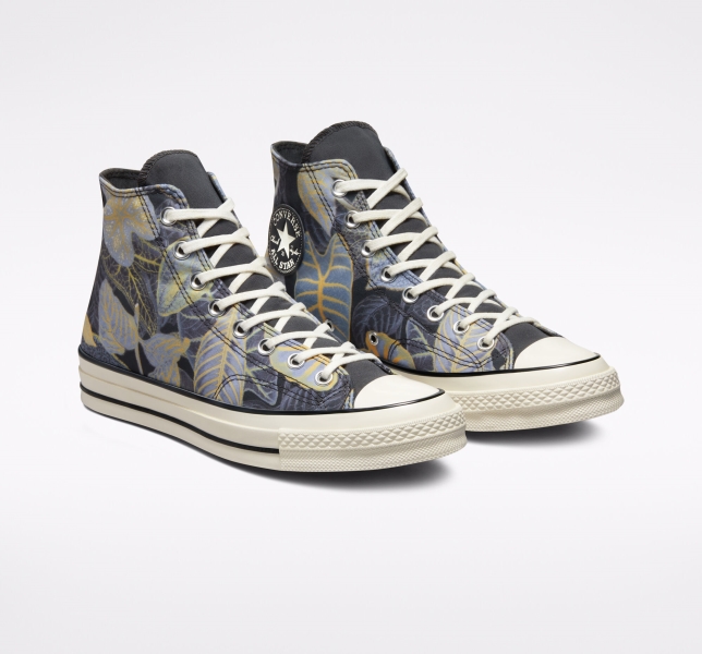 Women's Converse Chuck 70 Tropical Leaf Canvas Shoes Black | 302-ZERIWC