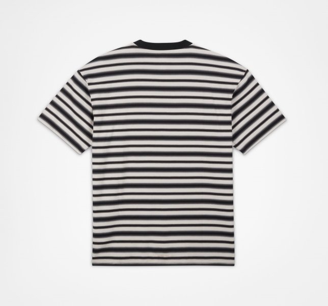 Men's Converse Striped Wordmark T Shirts Black | 917-YEFRJD
