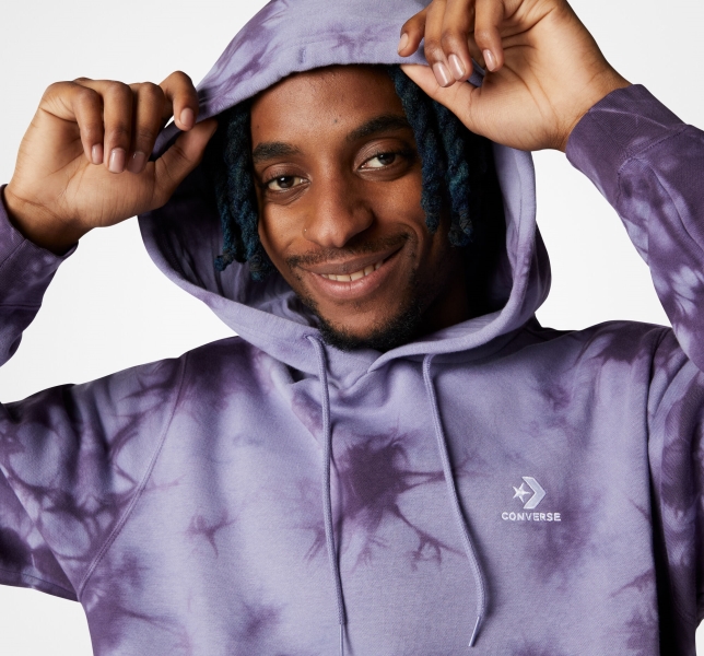 Men's Converse Go-To Star Chevron Washed Standard Fit Hoodie Purple / Dark | 682-IJRGAQ