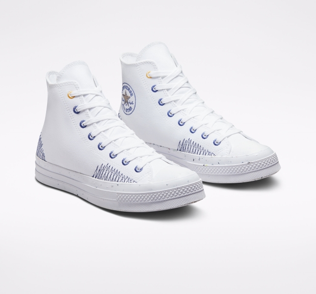 Women's Converse Chuck 70 Stitched Canvas Shoes White / Indigo | 196-WCNUDI