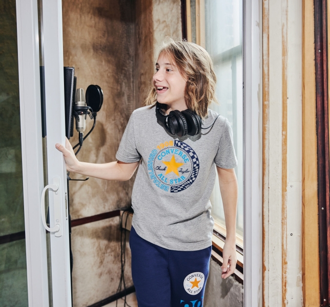 Kids' Converse Checkered Chuck Taylor Patch T Shirts Grey | 520-ZWMJYP