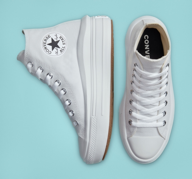 Women's Converse Chuck Taylor All Star Move Platform Shoes White / Beige White / Black | 630-RDHLOJ