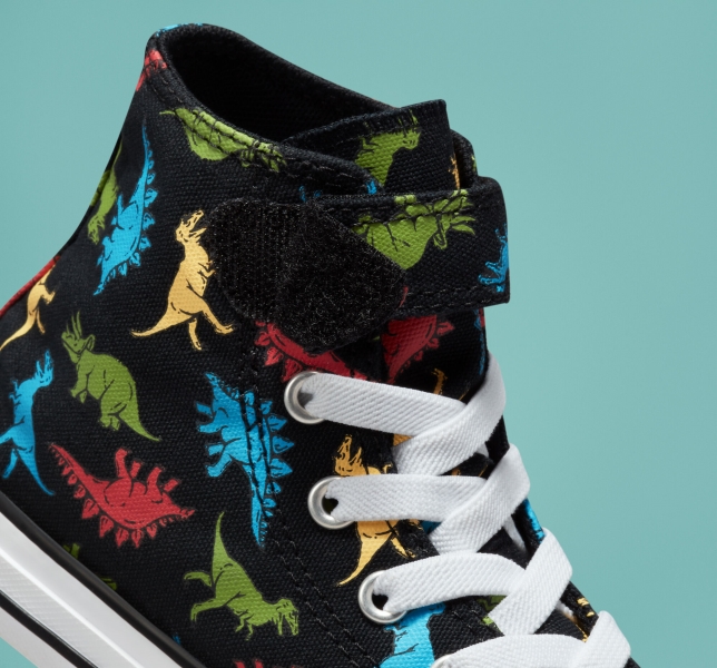 Kids' Converse Chuck Taylor All Star Easy-On Dinosaurs Canvas Shoes Black / Red / Blue | 153-TPYXMF