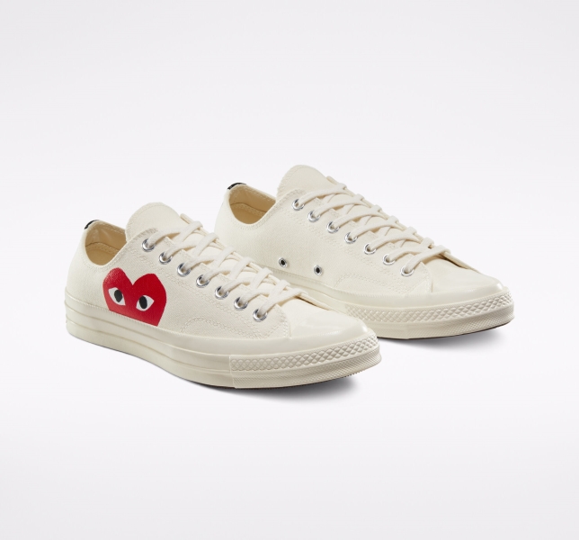 Men's Converse Comme des PLAY Chuck 70 Canvas Shoes White / Red | 294-XNWHLC