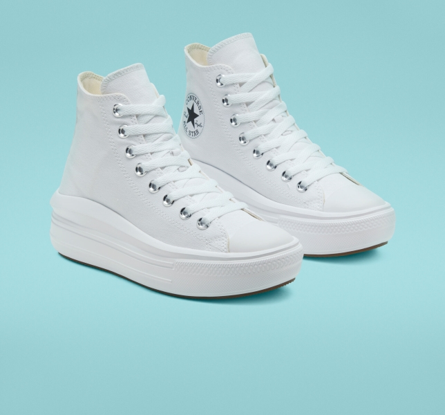 Women's Converse Chuck Taylor All Star Move Platform Shoes White / Beige White / Black | 630-RDHLOJ