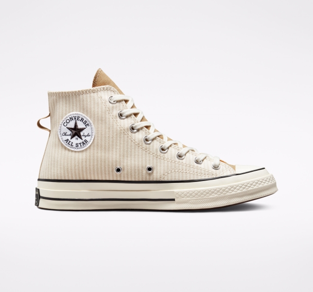 Men's Converse Chuck 70 Crafted Stripe Canvas Shoes Brown | 849-SDFHLV