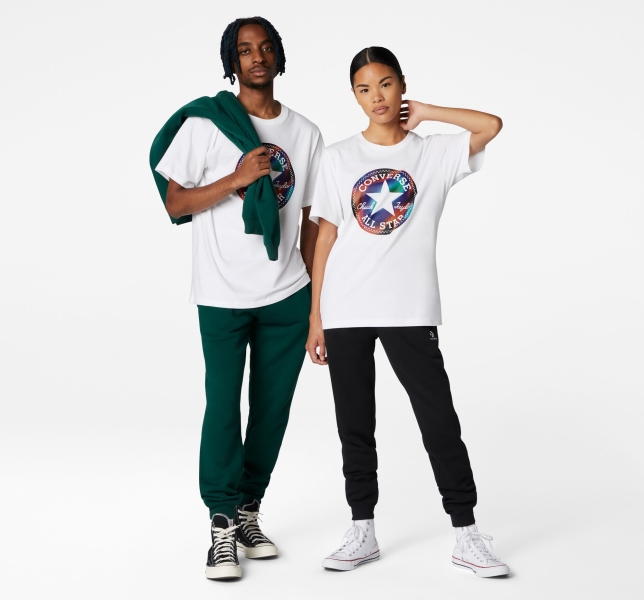 Men's Converse Go-To Chuck Taylor Patch Heat Map Standard Fit T Shirts White | 263-VCBSKQ