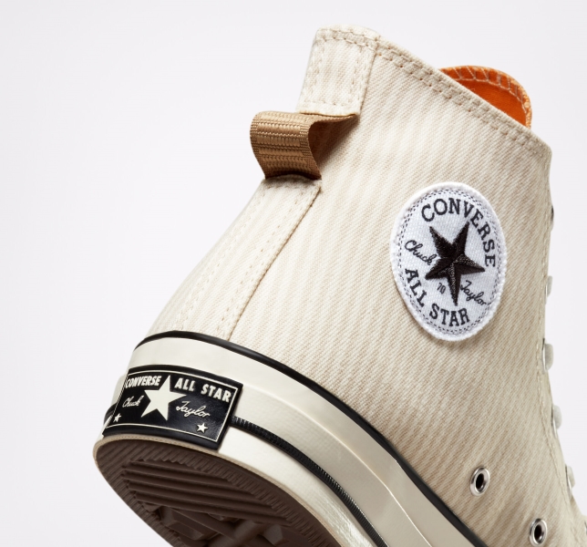 Men's Converse Chuck 70 Crafted Stripe Canvas Shoes Brown | 530-HNKZPO
