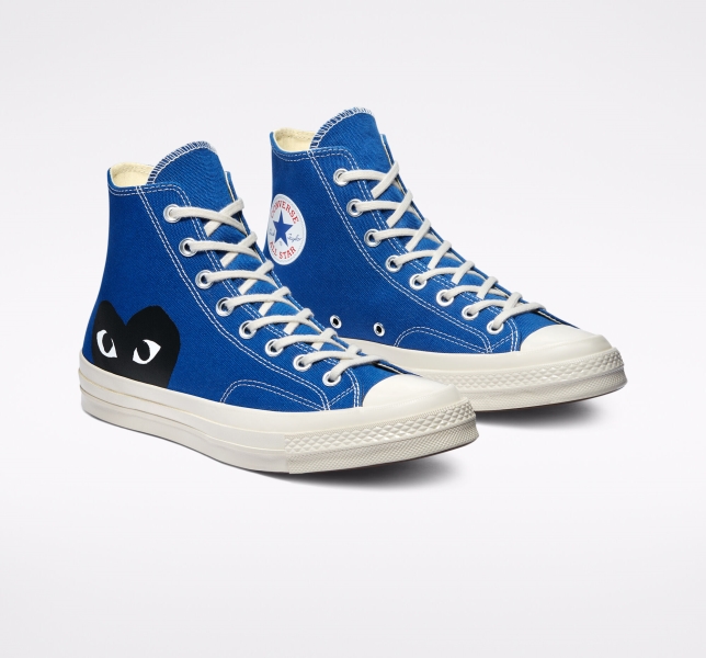 Men's Converse Comme des PLAY Chuck 70 Canvas Shoes Blue / Black | 832-KEUDXS