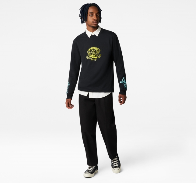 Men's Converse Desert Graphic Long Sleeve T Shirts Black | 079-XLZTYH