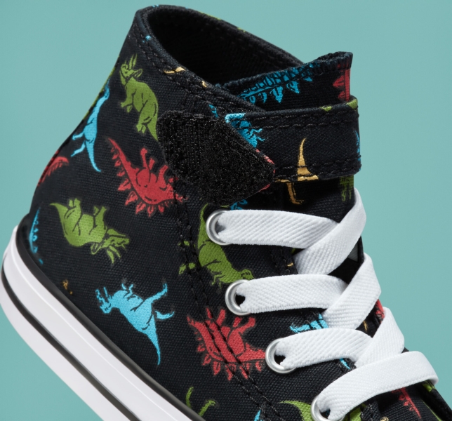 Kids' Converse Chuck Taylor All Star Easy-On Dinosaurs Canvas Shoes Black / Red / Blue | 647-SICPHK