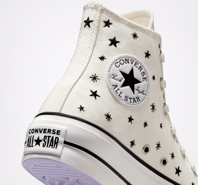 Women's Converse Chuck Taylor All Star Lift Embroidered Stars High Tops Black / Purple | 603-ETRAPX