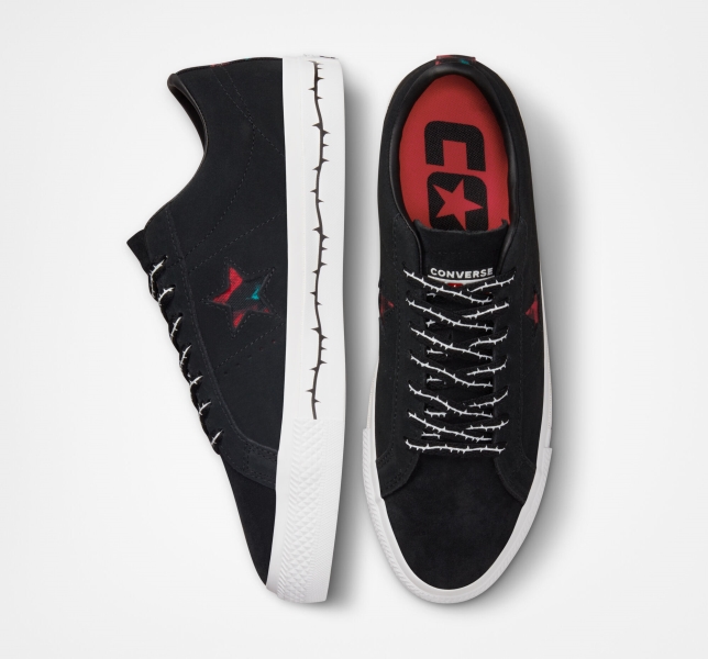Women's Converse CONS One Star Pro Roses Low Tops Black / White / Red | 418-QWSMDU
