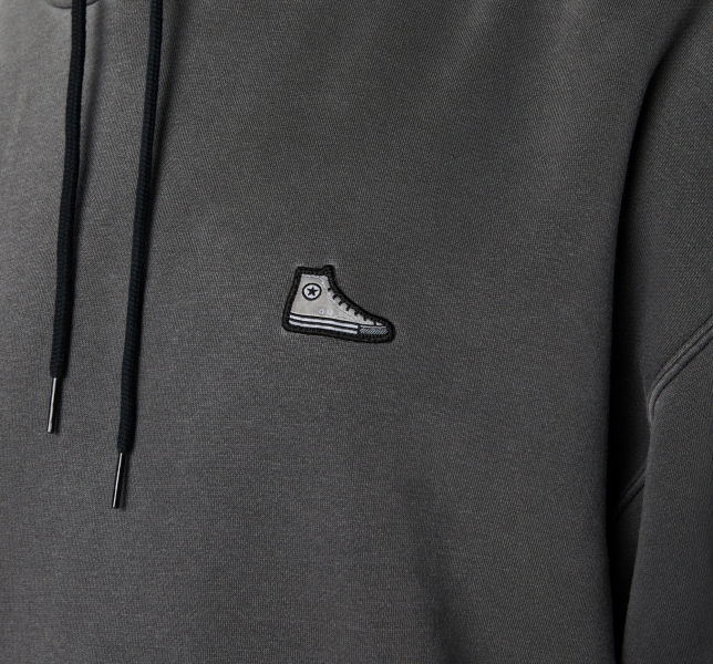 Men's Converse Go-To Chuck Taylor Patch Loose Fit Hoodie Black | 357-OBZTMP