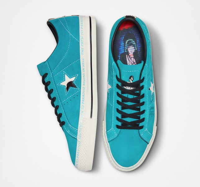 Men's Converse One Star Pro Sean Pablo Canvas Shoes Turquoise / Black | 739-HIYKSM