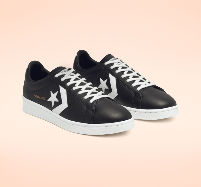 Women's Converse Pro Leather Leather Shoes Black / White / White | 145-MPYHOJ