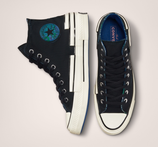Men's Converse Chuck 70 Hacked Heel Tear Away Canvas Shoes Black / Grey / Blue | 709-OPJUCW